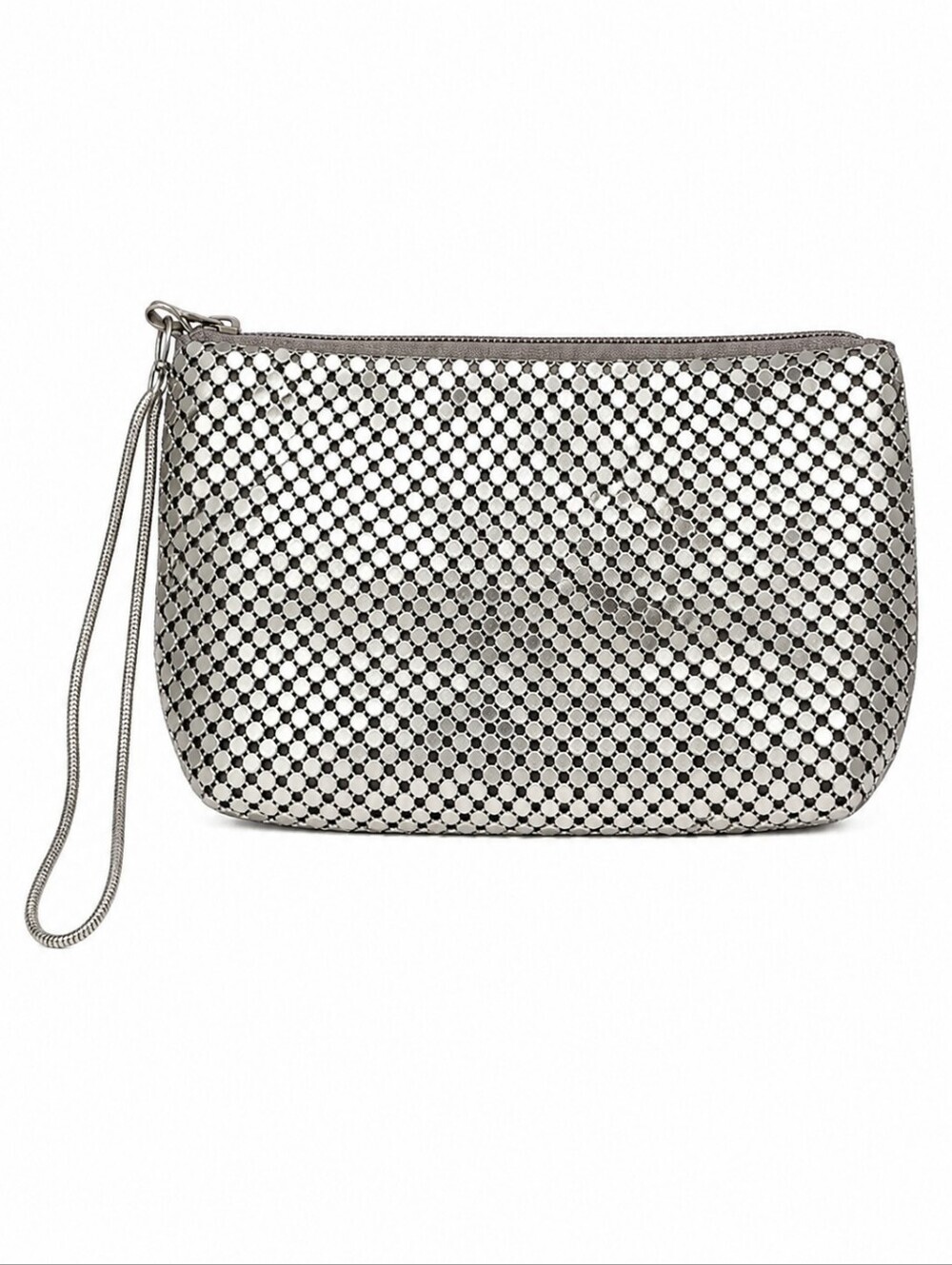 VTG FAR NINE 1970s Silver Metal Mesh Disco Wristlet Makeup Bag